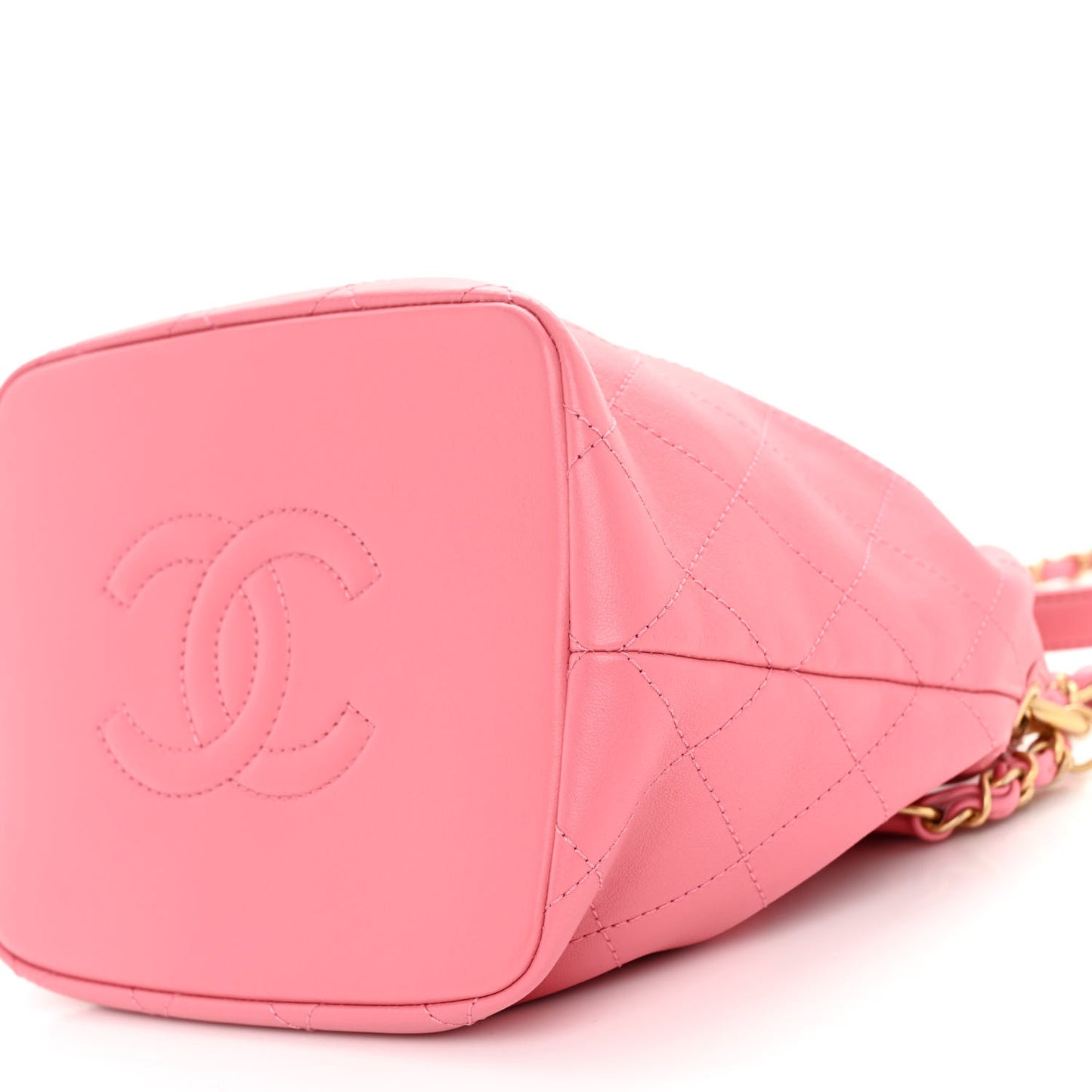 Lambskin Quilted Antique Signs Drawstring Bag Pink