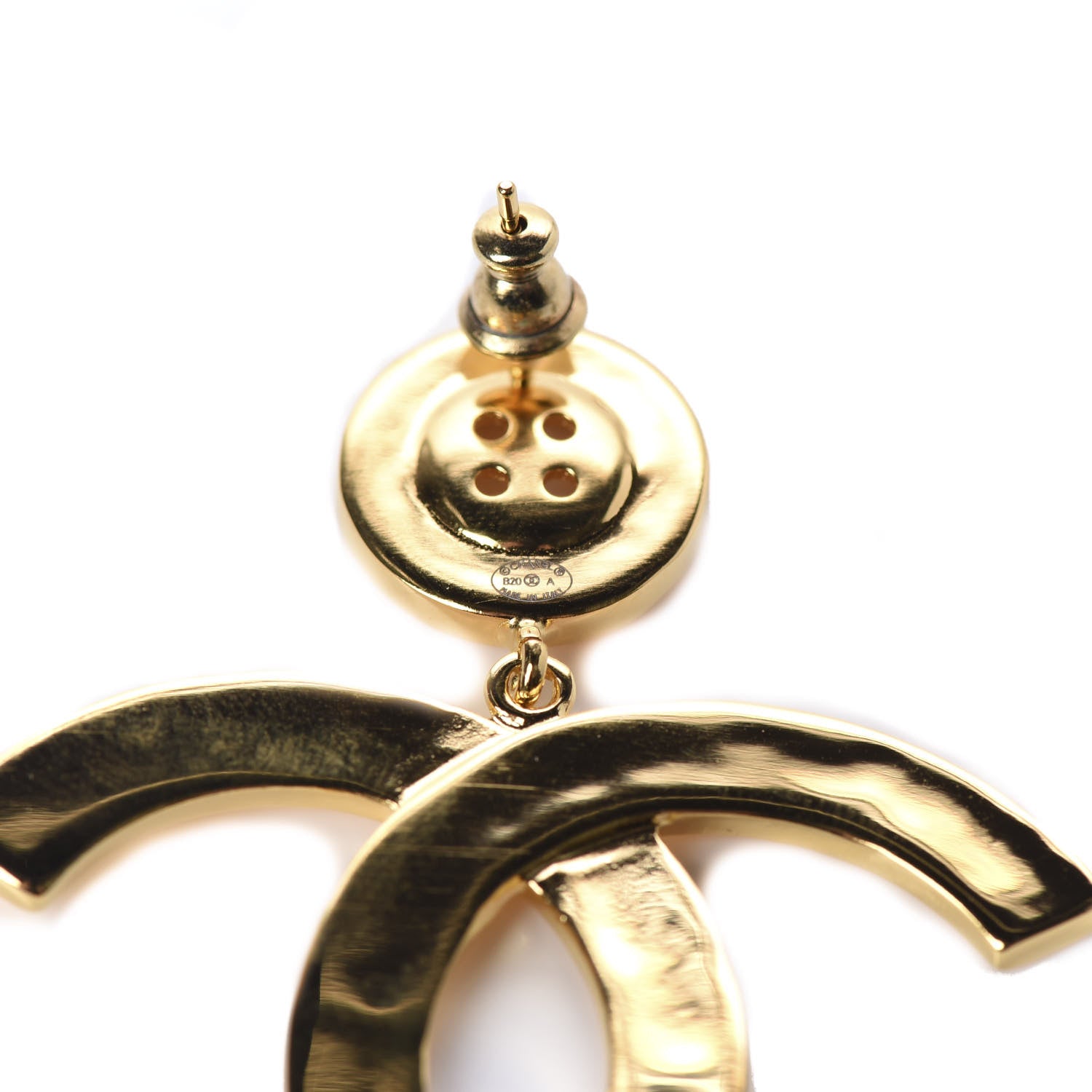 Chanel Metal Large Paris Button Earrings Gold 4 of 5