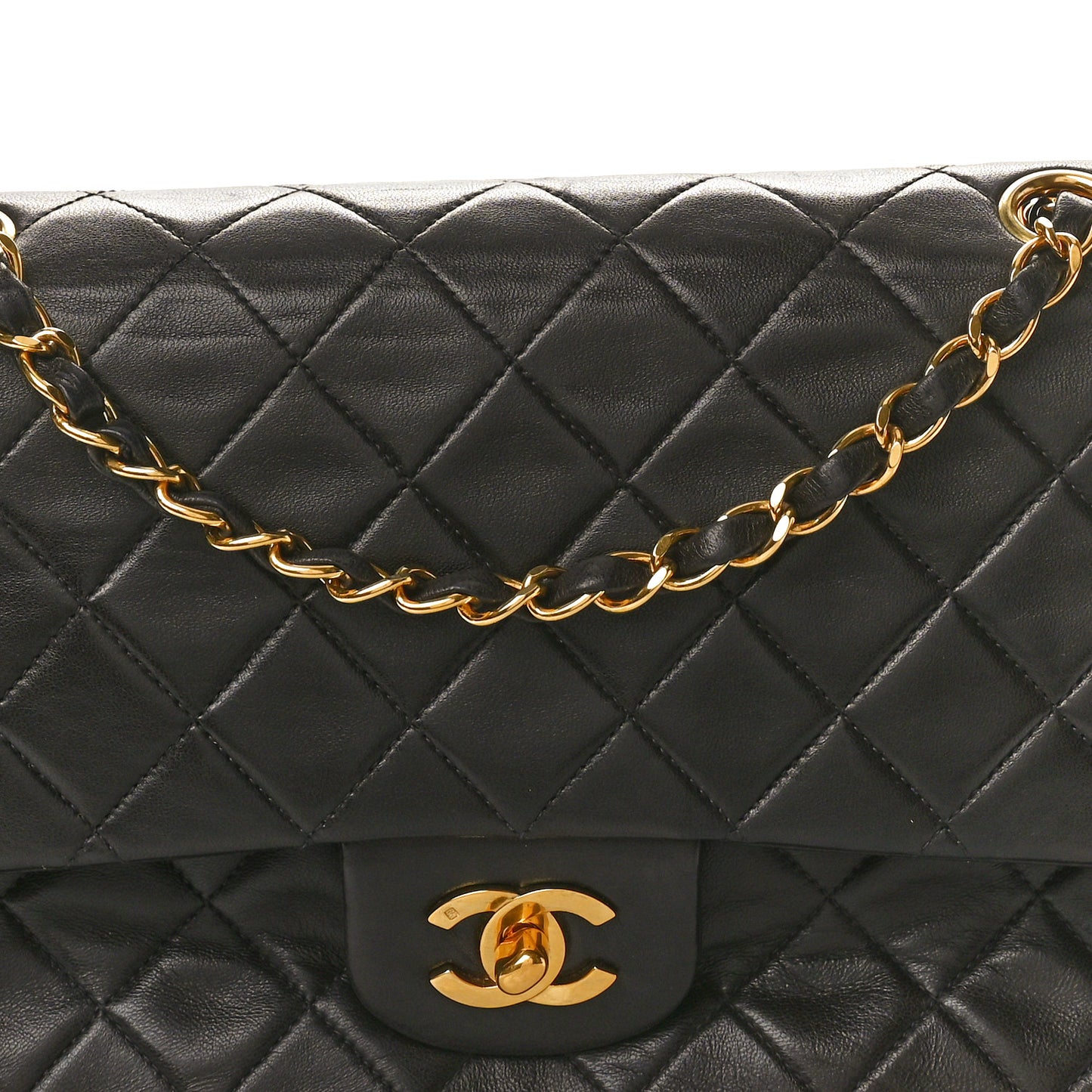 Lambskin Quilted Medium Double Flap Black