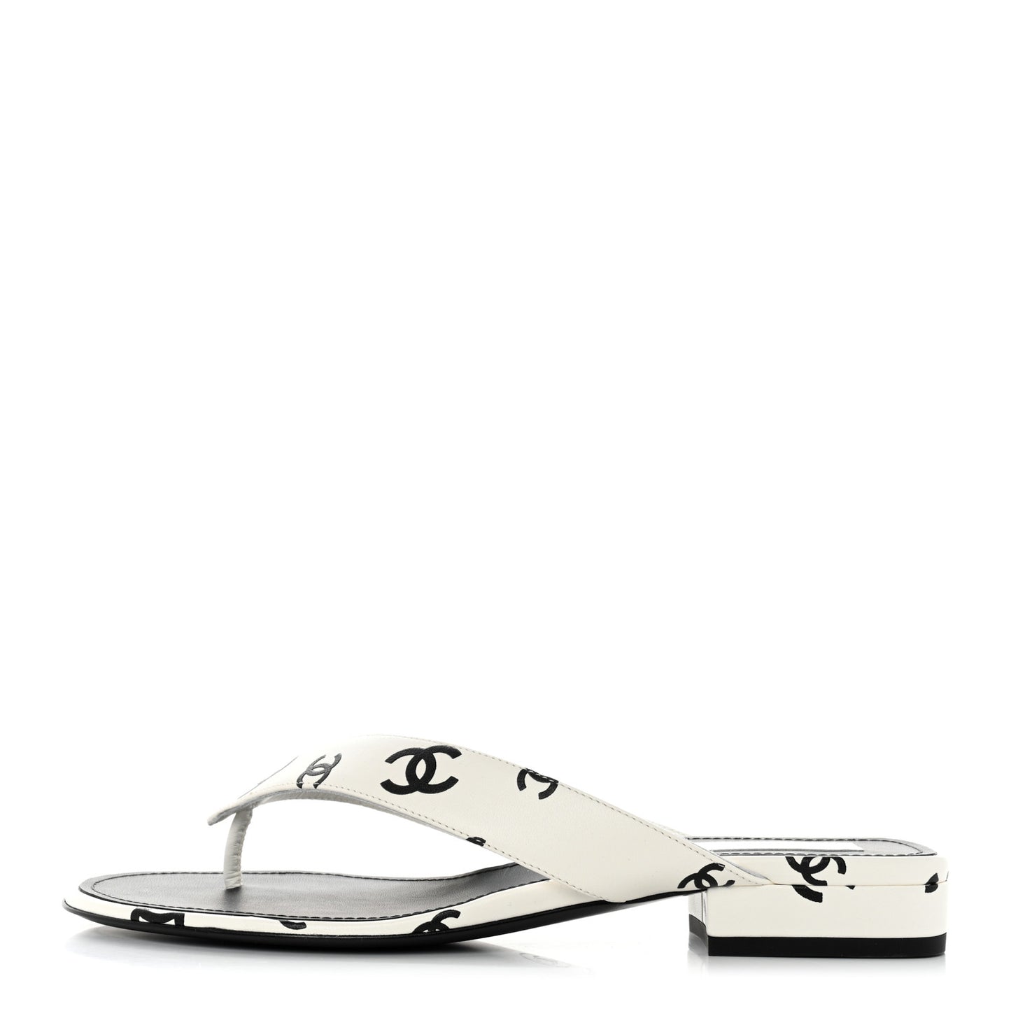 Lambskin Printed CC Thong Sandals 39 White Black