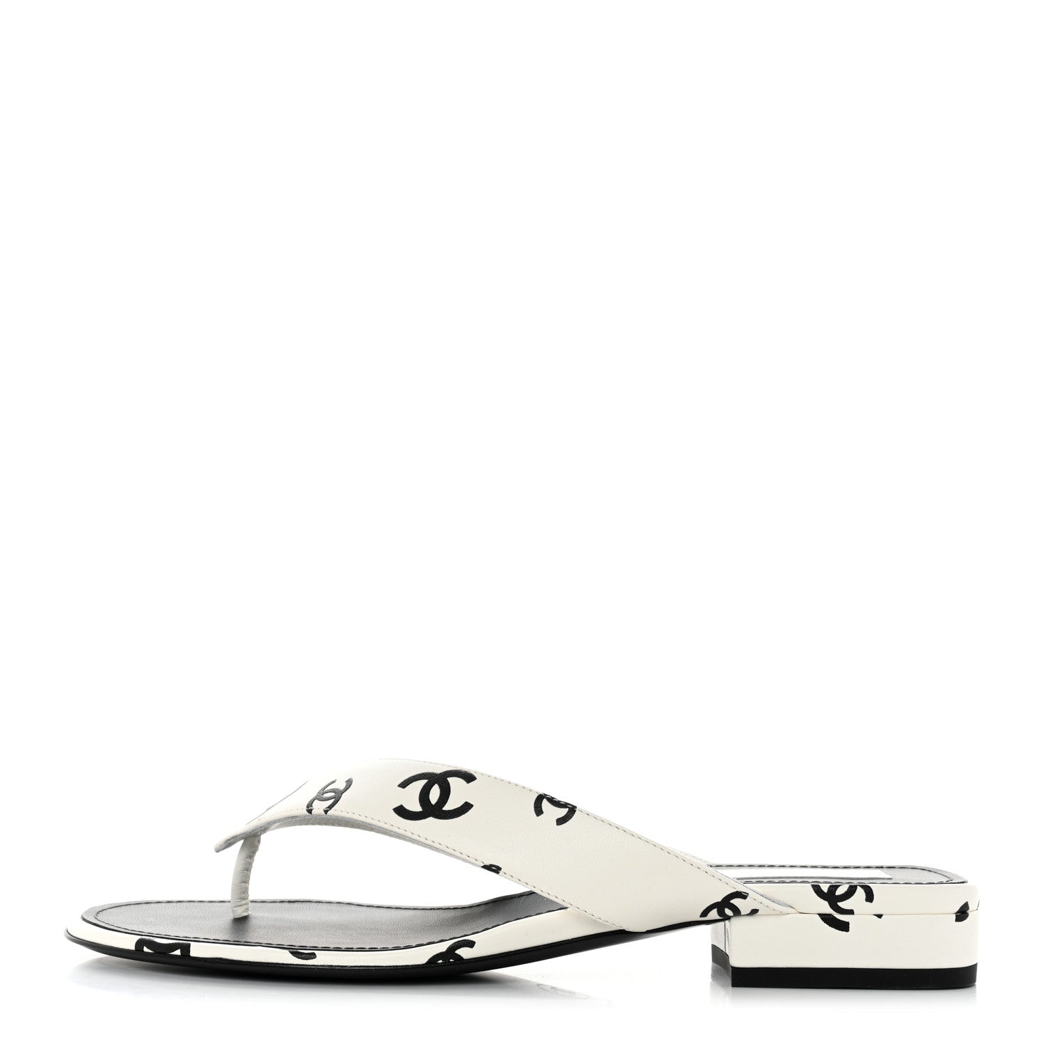 Chanel Lambskin Printed CC Thong Sandals 39 White Black 1 of 9