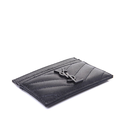Saint Laurent Grain De Poudre Matelasse Chevron Monogram Credit Card Case Black 4 of 11