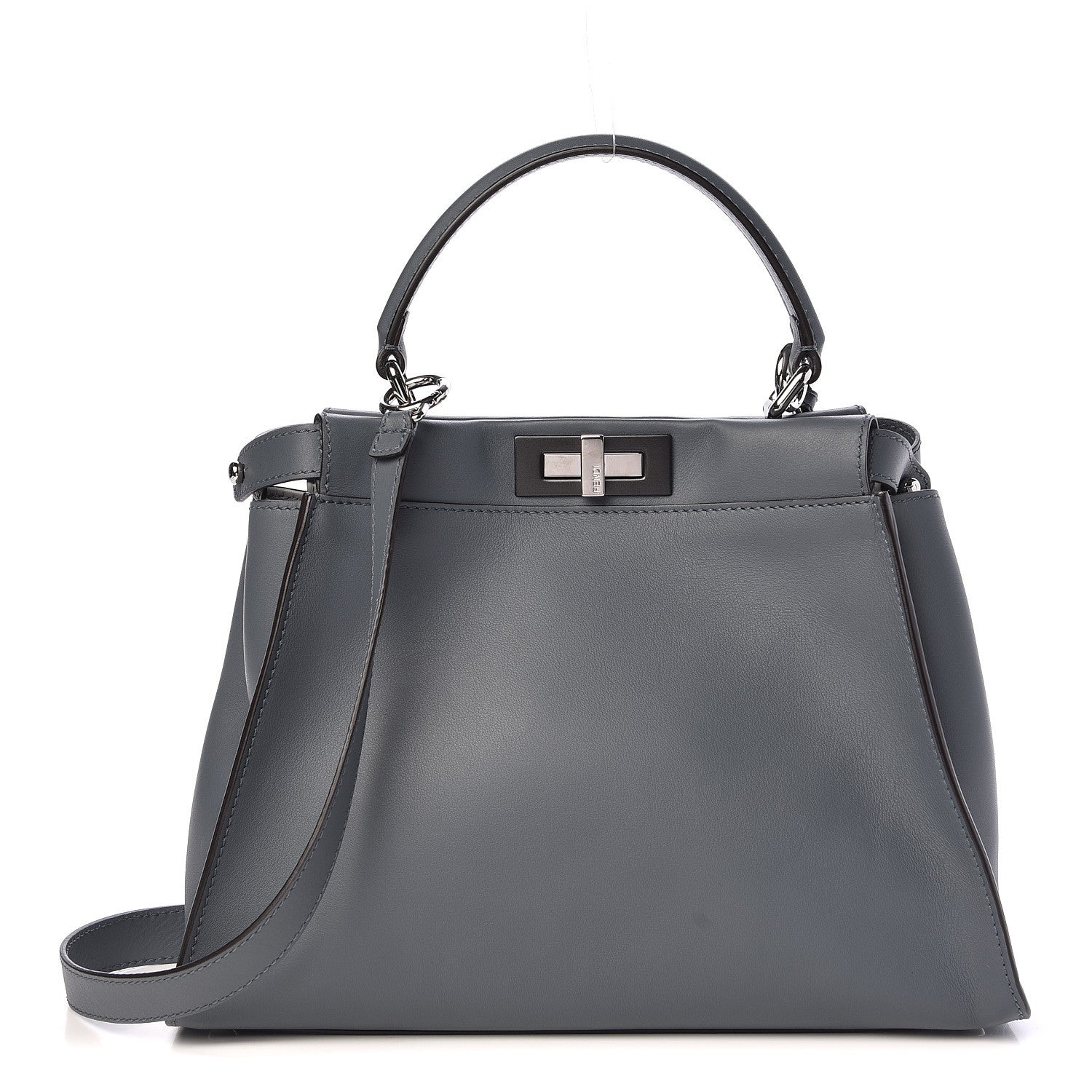 Fendi Vitello Seta Shiny Nappa Medium Peekaboo Iconic Satchel Tempesta Grigio Perla 2 of 10