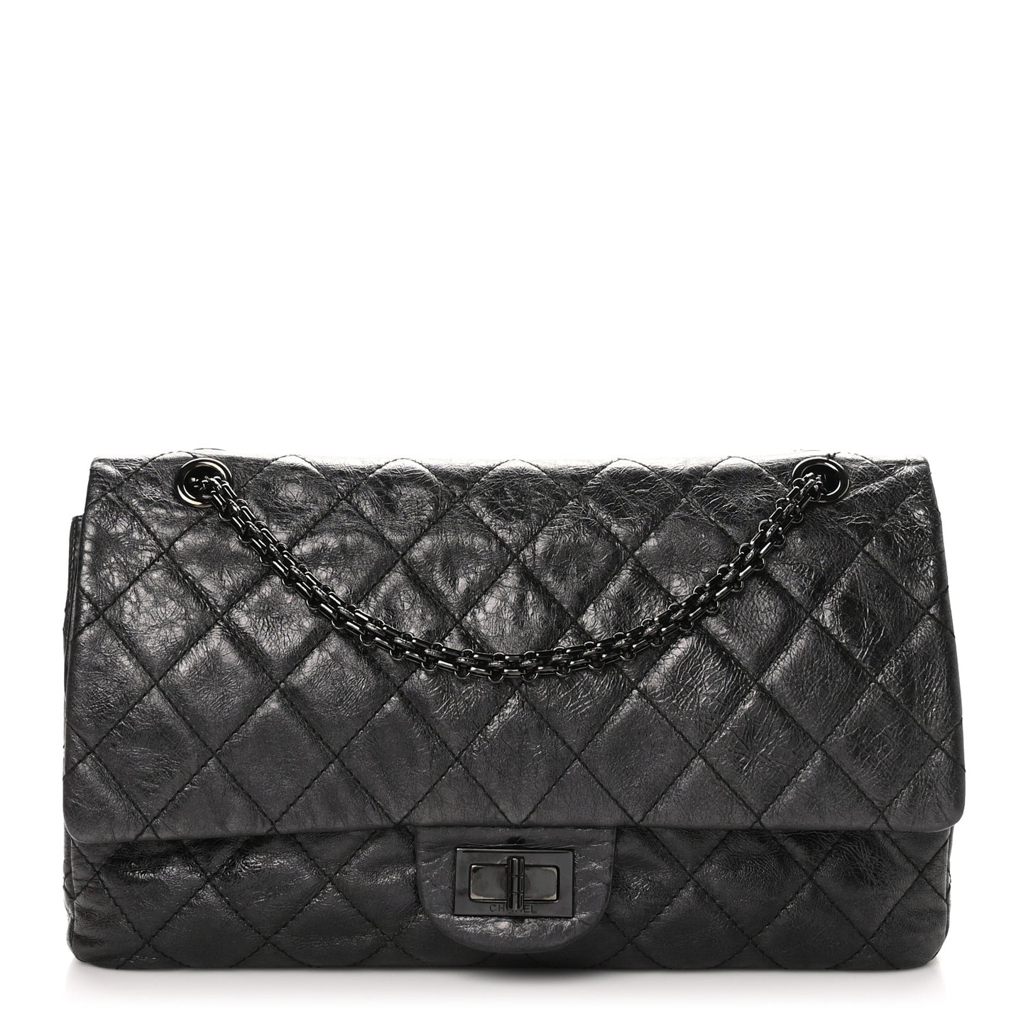 Metallic Aged Calfskin Quilted 2.55 Reissue 227 Flap So Black