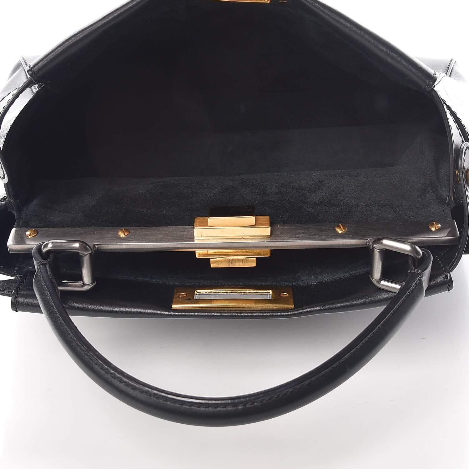 Fendi Vitello Suede Medium Peekaboo Iconic Satchel Black 5 of 14