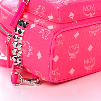 MCM Visetos Side Stud X-Mini Stark Bebe Boo Backpack Neon Pink 9 of 10