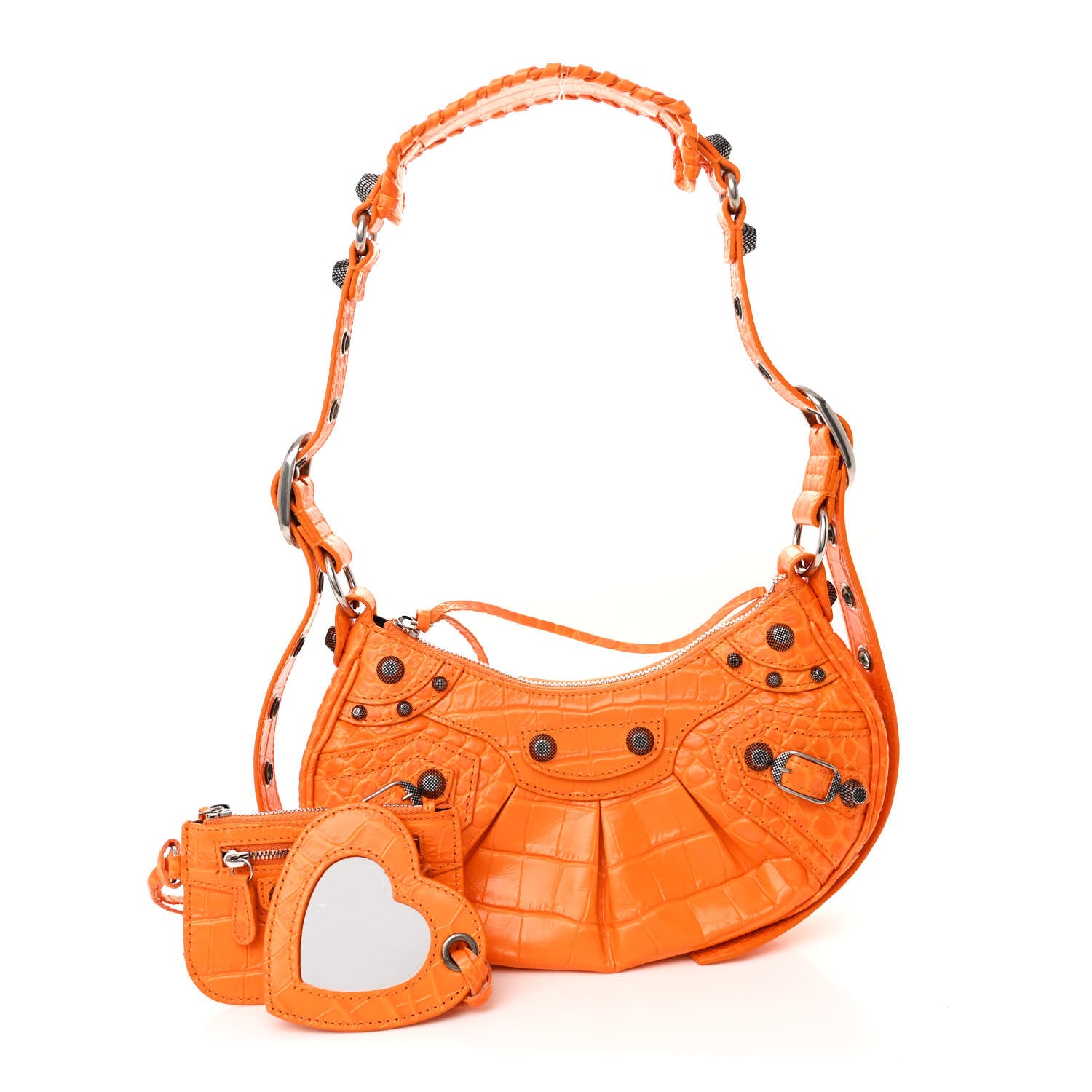 Balenciaga Extra Supple Calfskin Crocodile Embossed Le Cagole Shoulder Bag XS Pop Orange 3 of 12