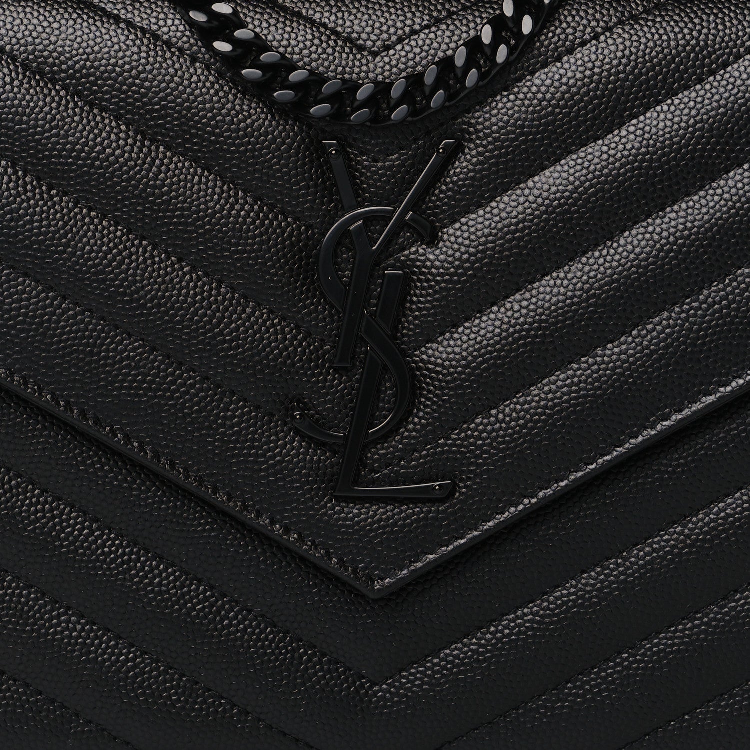 Saint Laurent Grain De Poudre Matelasse Chevron Monogram Chain Wallet Black 8 of 11