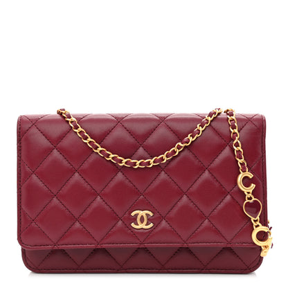 Chanel Lambskin Resin Quilted Coco Hearts Wallet On Chain WOC Burgundy 1 of 12