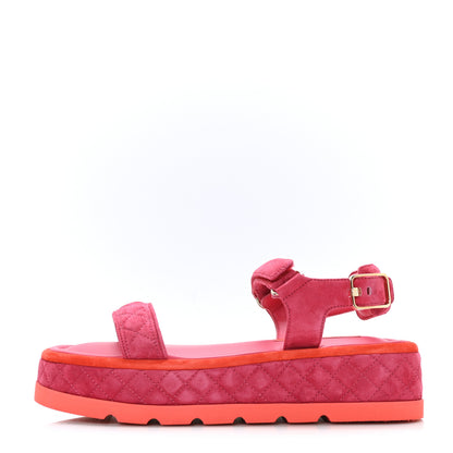 Chanel Suede Quilted Platform Sandals 41 Red Light Red 1 of 9