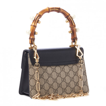 Gucci GG Supreme Monogram Goatskin Pearl Mini Fox Broche Bamboo Top Handle Bag Beige Ebony Black Hibiscus Red Mystic White 3 of 10