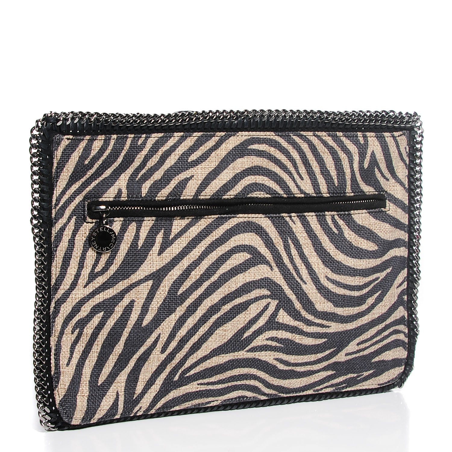 Stella McCartney Canvas Zebra Print Falabella Zipper Clutch Black White 3 of 9