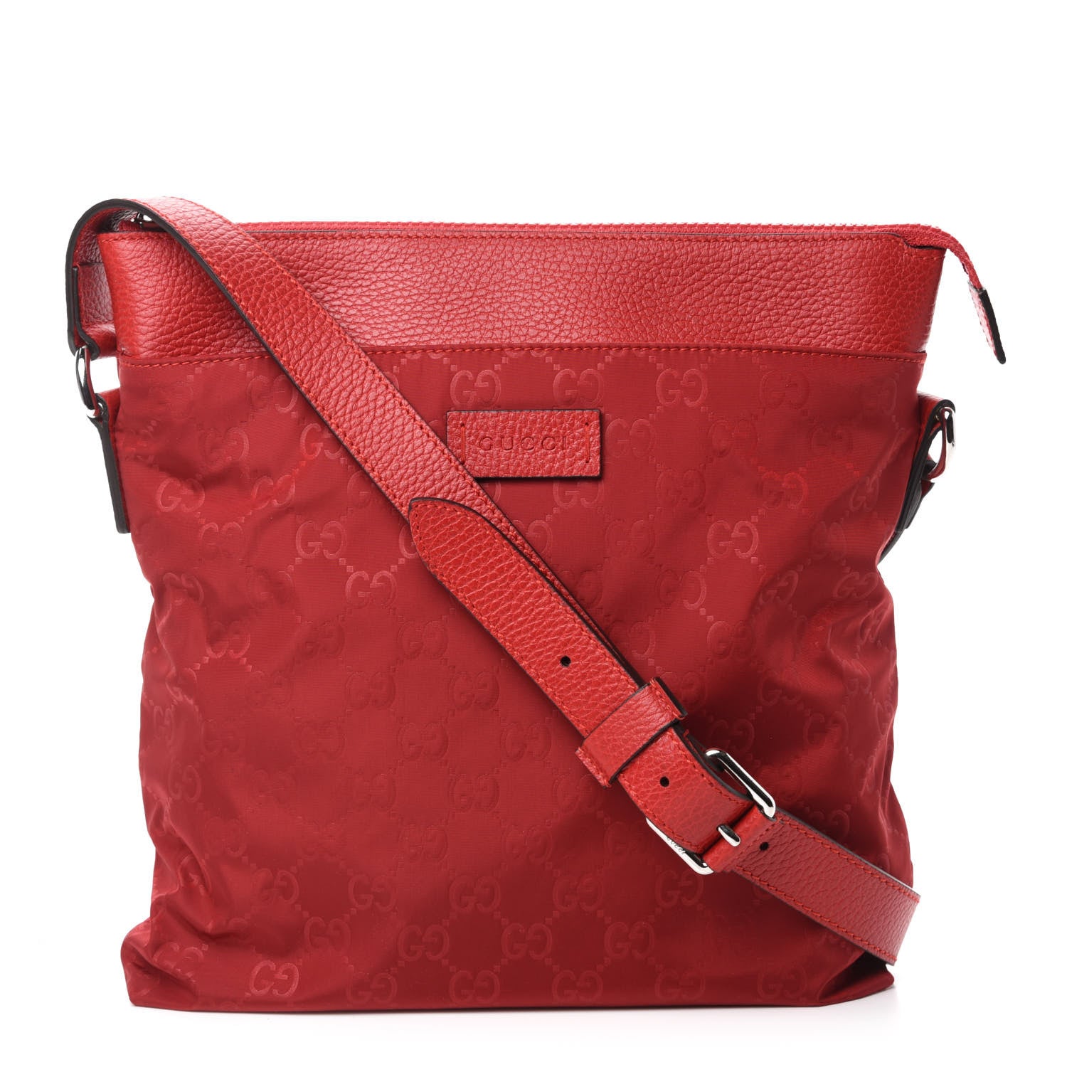 Gucci Nylon Monogram Dollar Calfskin Flat Messenger Bag Vibrant Red 1 of 10