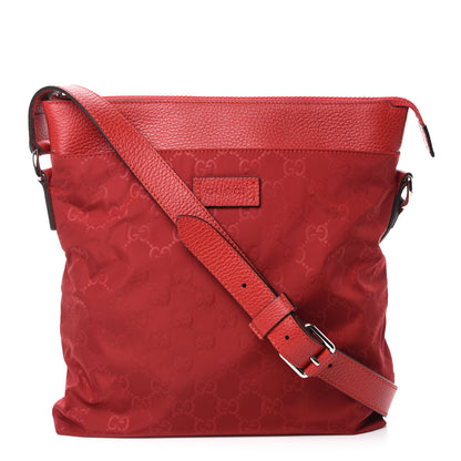 Gucci Nylon Monogram Dollar Calfskin Flat Messenger Bag Vibrant Red 1 of 10