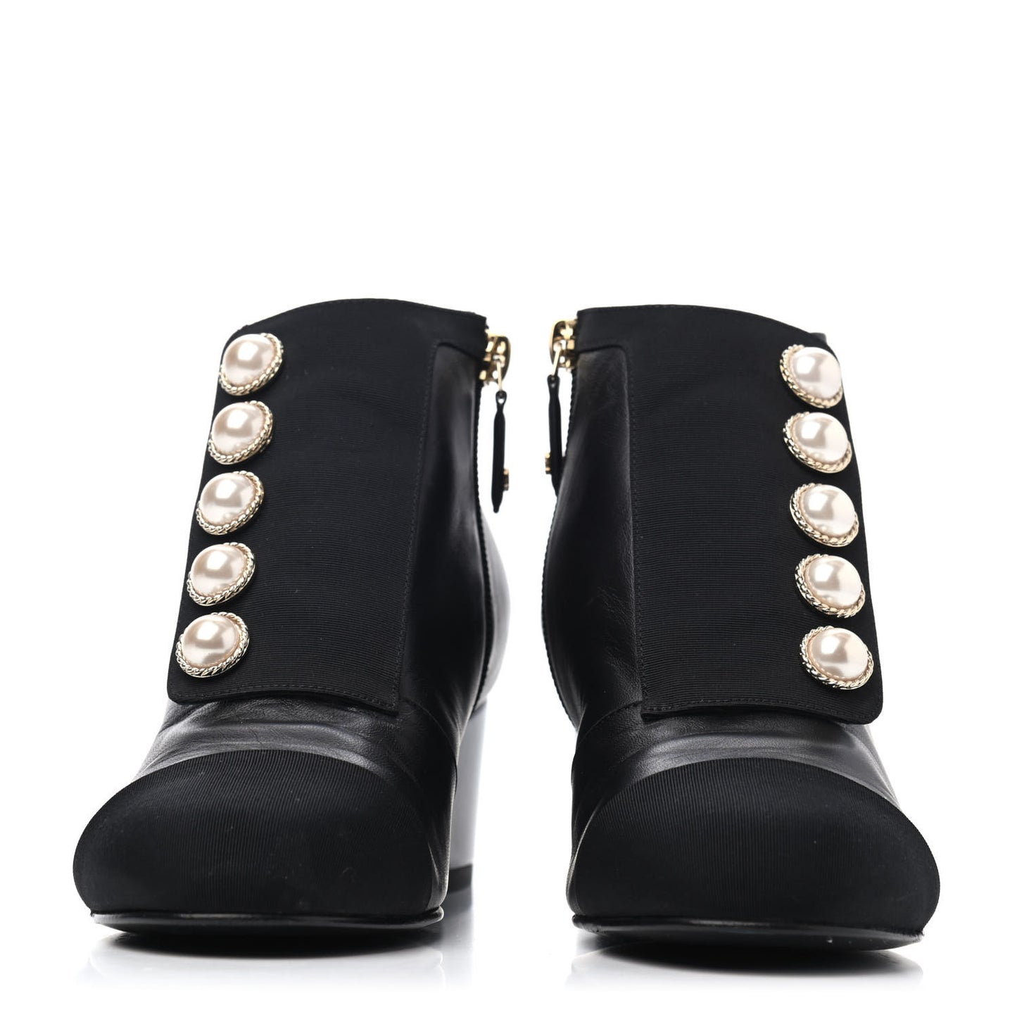 Lambskin Grosgrain Pearl Cap Toe Short Boots 36 Black