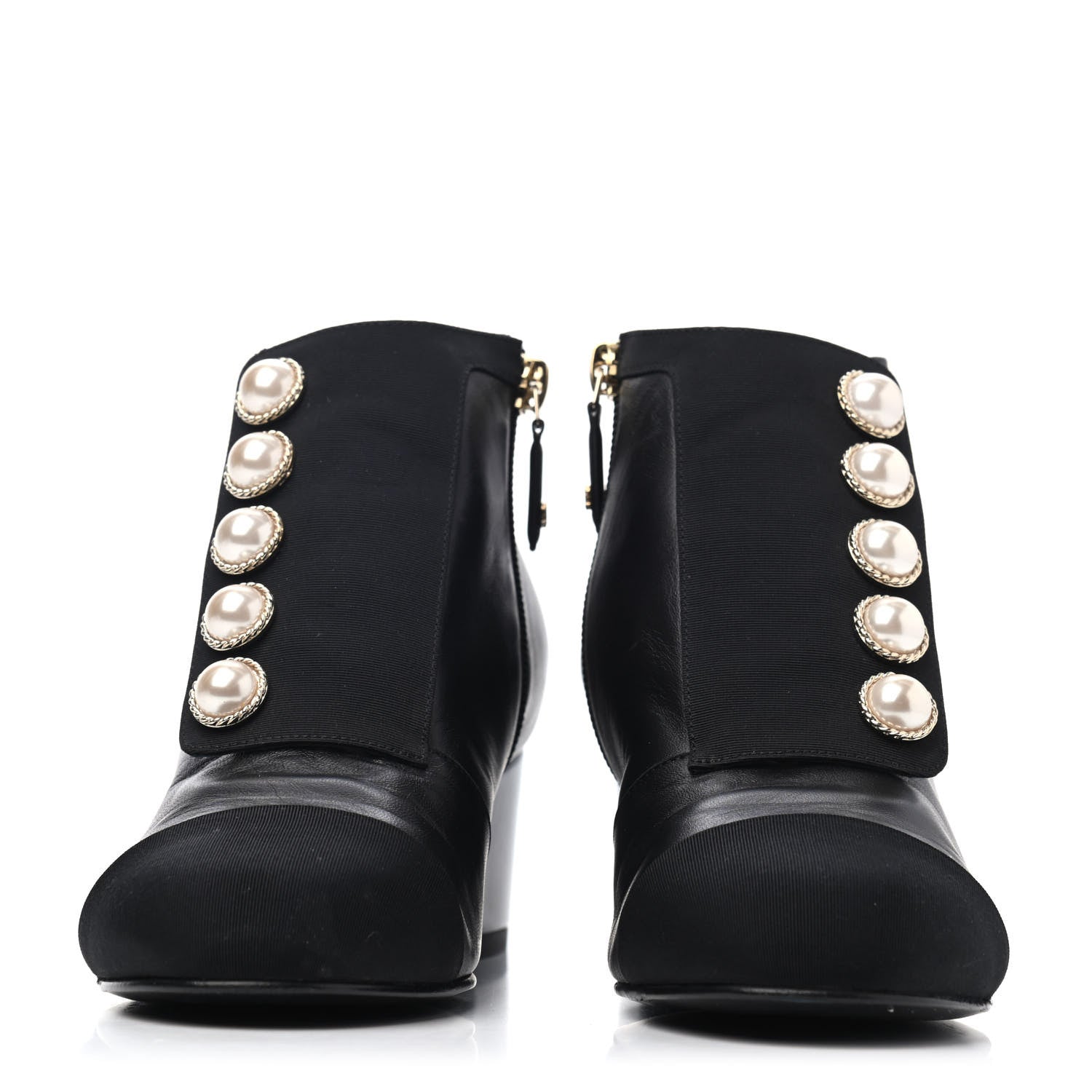 Chanel Lambskin Grosgrain Pearl Cap Toe Short Boots 36 Black 2 of 4