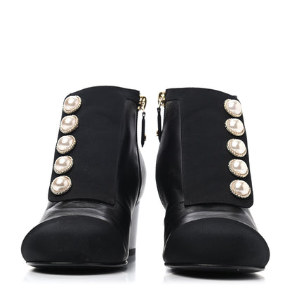 Chanel Lambskin Grosgrain Pearl Cap Toe Short Boots 36 Black 2 of 4