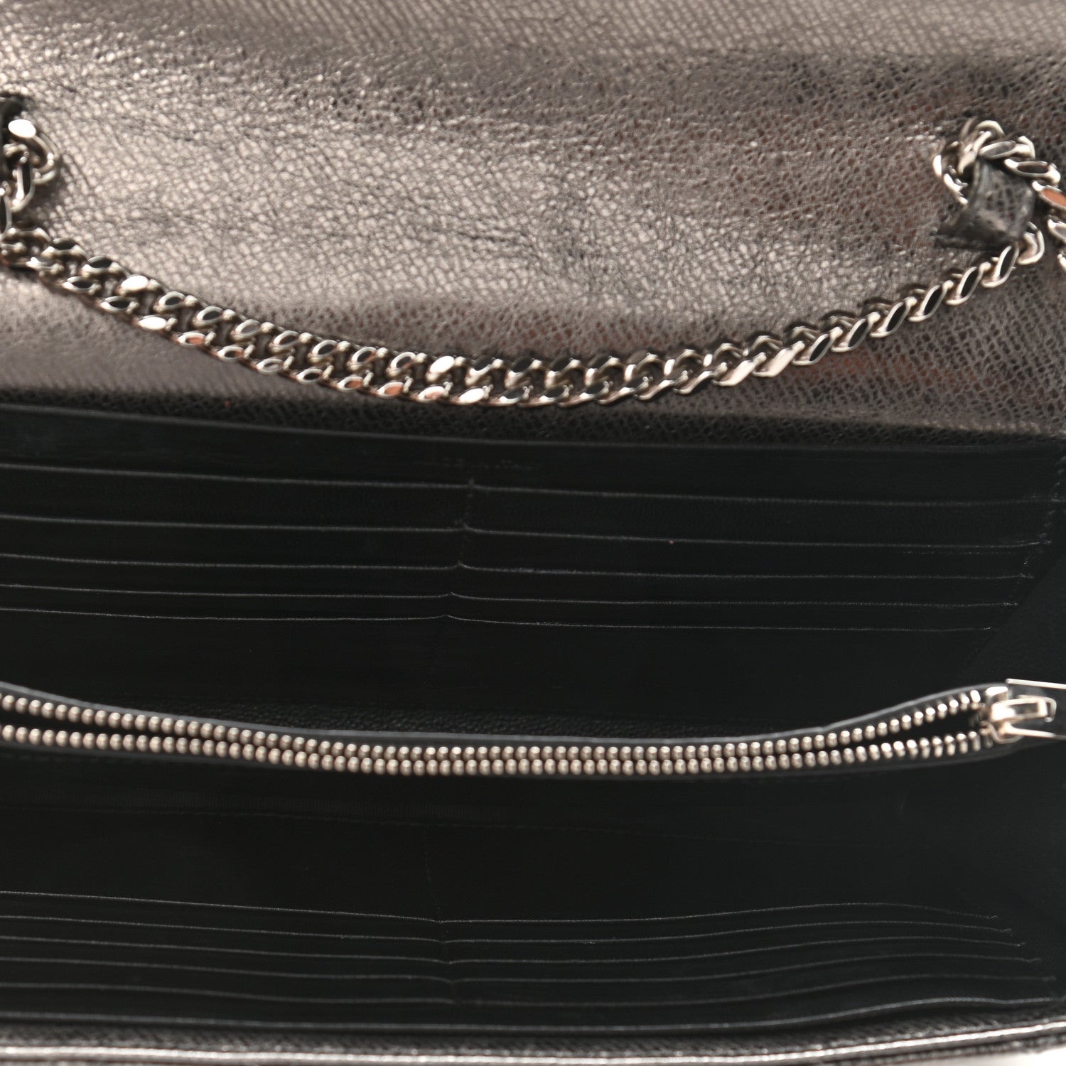 Saint Laurent Metallic Calfskin Mixed Matelasse Triquilt Monogram Chain Wallet Piombo 5 of 11