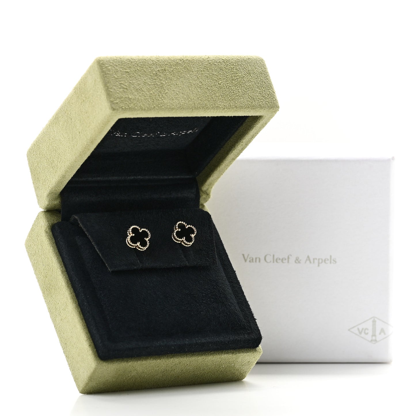 18K Yellow Gold Black Onyx Sweet Alhambra Earrings