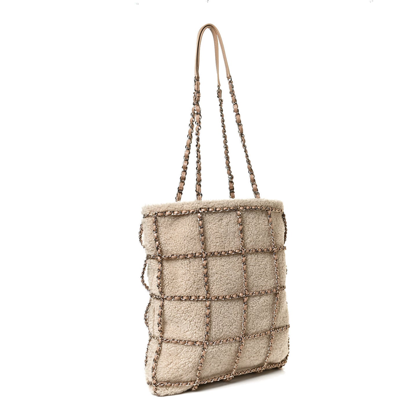 Shearling Small Shopping Chain Bag Beige