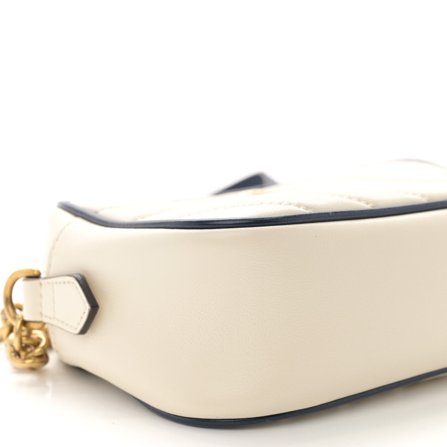 Vintage Effect Calfskin Matelasse Diagonal Small Torchon GG Marmont Chain Shoulder Bag Mystic White Blue Agata