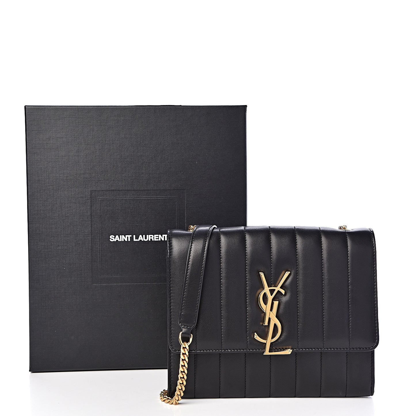 Lambskin Matelasse Monogram Vicky Chain Wallet Black