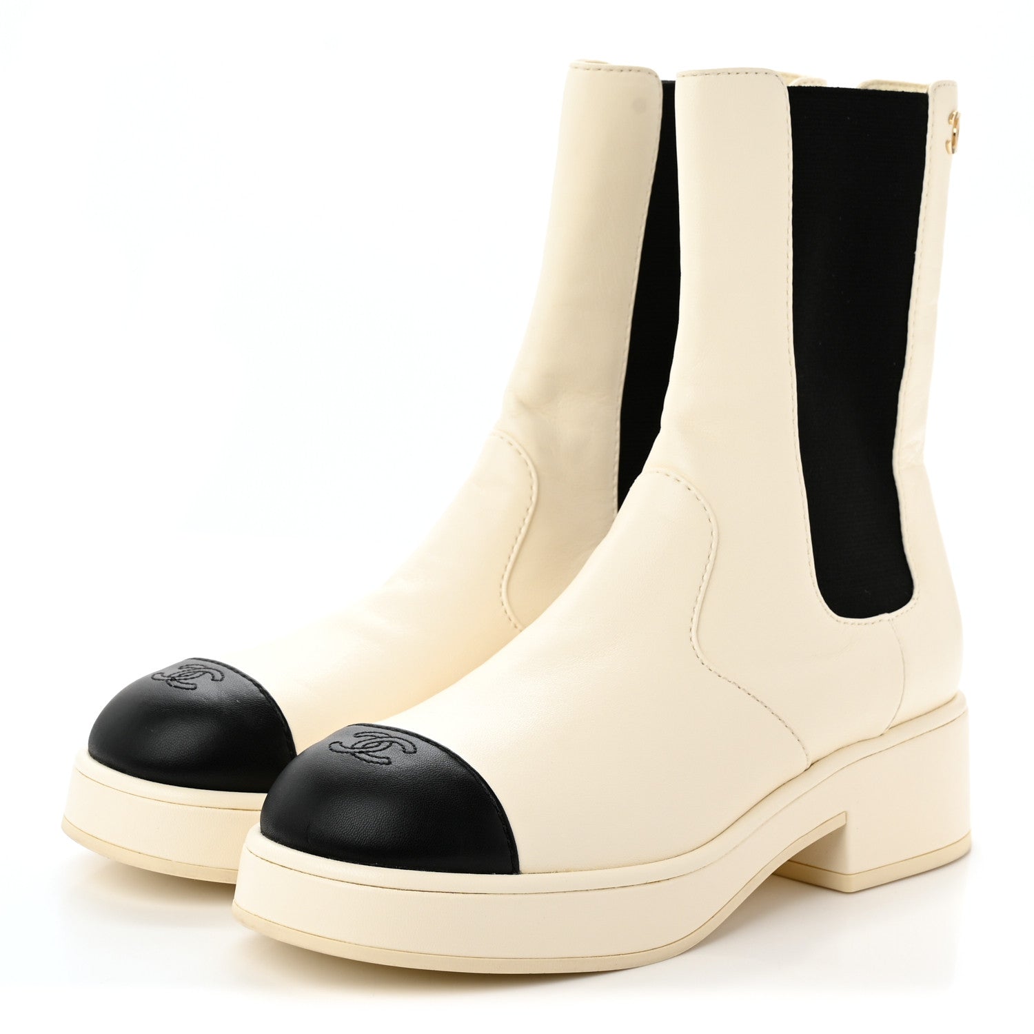 Chanel Lambskin Cap Toe Short Boots 40 Ivory Black 3 of 8
