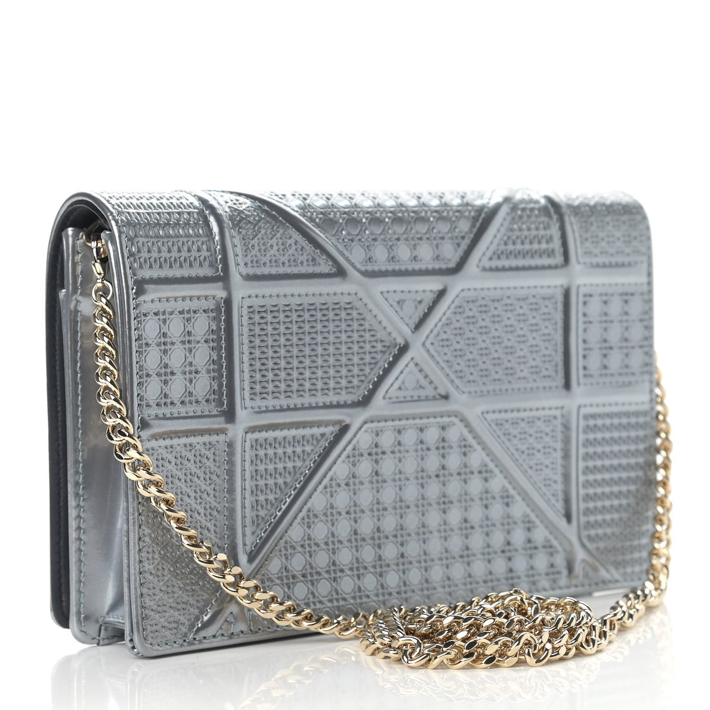 Metallic Patent Micro-Cannage Mini Diorama Flap Bag Silver