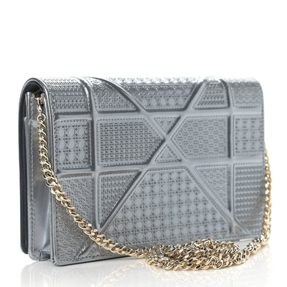 Christian Dior Metallic Patent Micro-Cannage Mini Diorama Flap Bag Silver 2 of 13