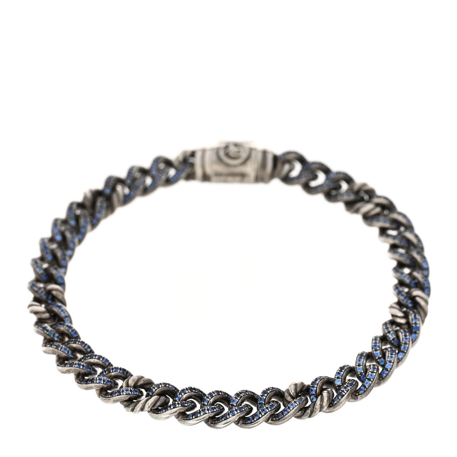 David Yurman Sterling Silver Blue Sapphire Petite Pave Curb Link Bracelet 1 of 3