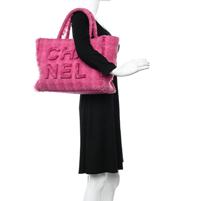 Chanel Wool Tweed Large Zipped Shopping Tote Pink 2 of 10