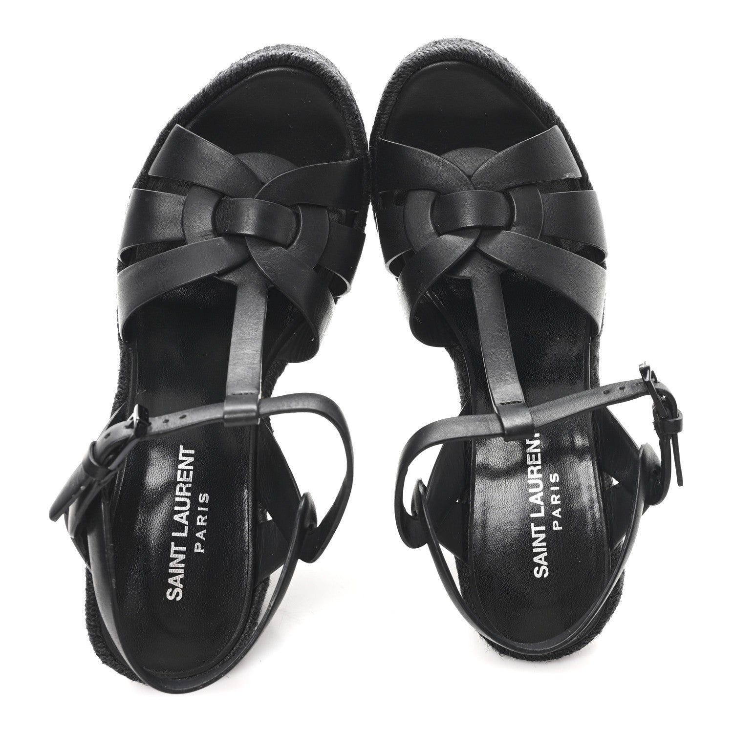 Saint Laurent Calfskin Tribute 95 Platform Espadrille Wedge Sandals 37 Black 2 of 9