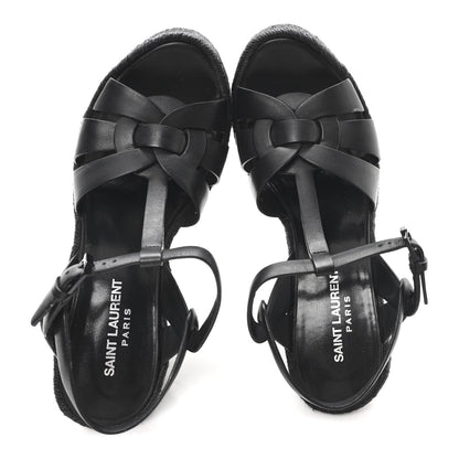 Saint Laurent Calfskin Tribute 95 Platform Espadrille Wedge Sandals 37 Black 2 of 9