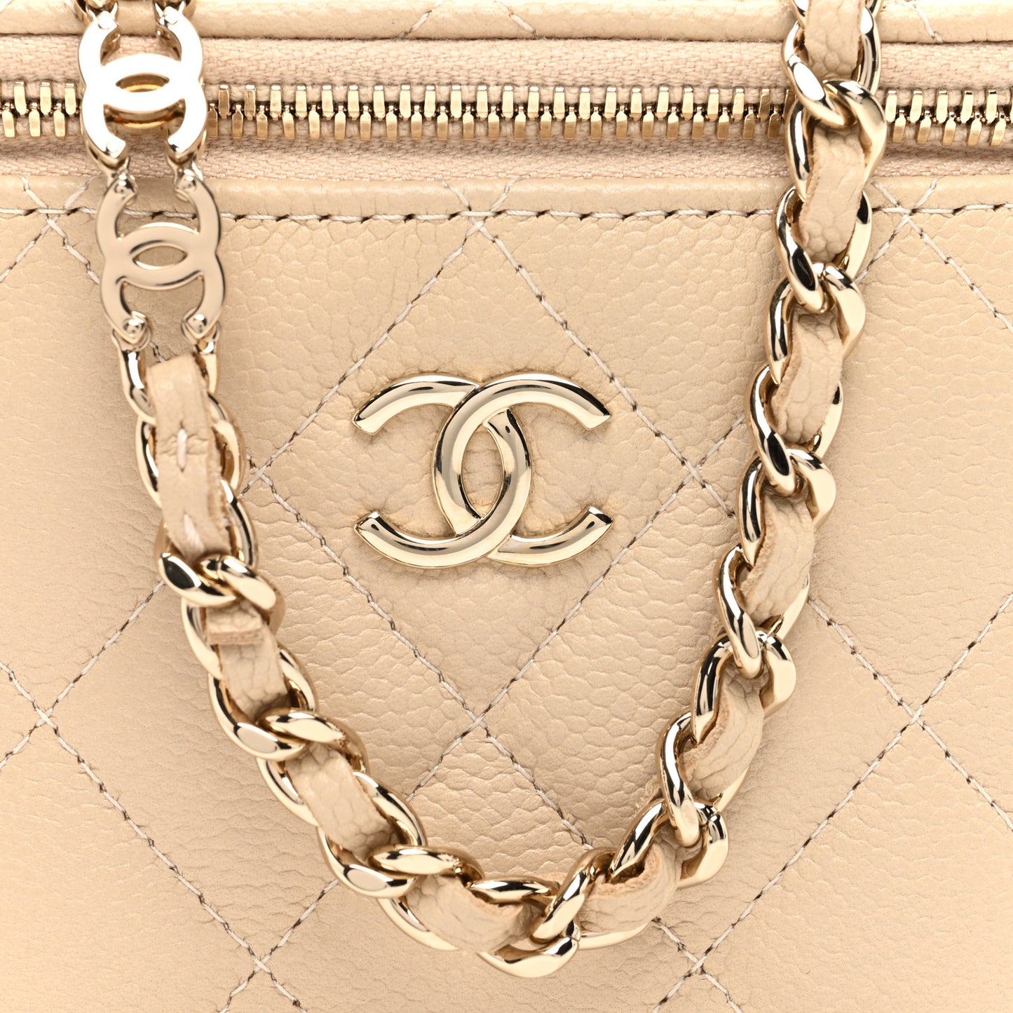 Caviar Quilted Tiny CC Mini Vanity Case With Chain Light Beige