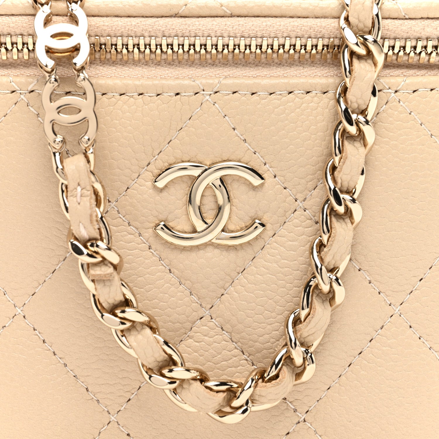Chanel Caviar Quilted Tiny CC Mini Vanity Case With Chain Light Beige 9 of 12