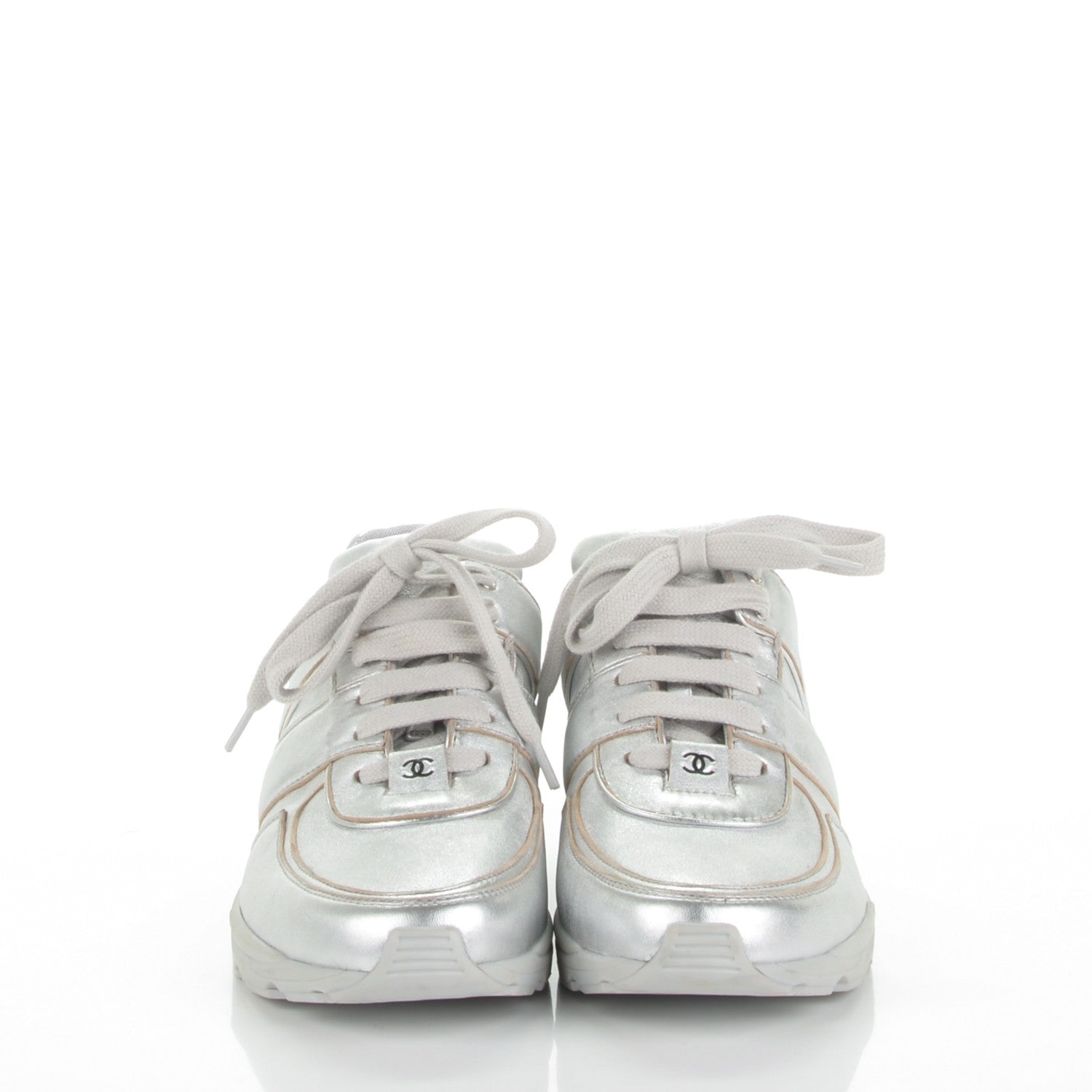 Chanel Metallic Lambskin CC Sneakers 38 Silver 2 of 7