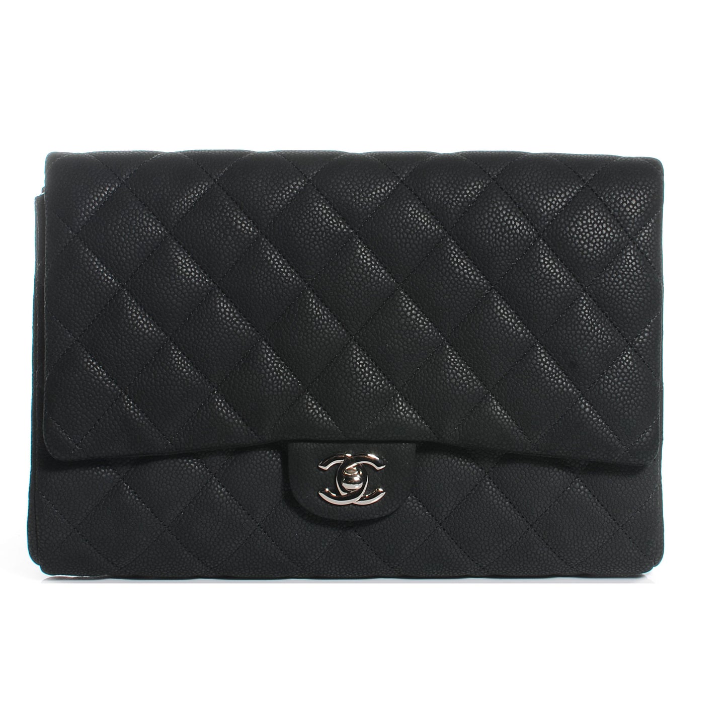 Iridescent Caviar Flap Clutch Bag Black