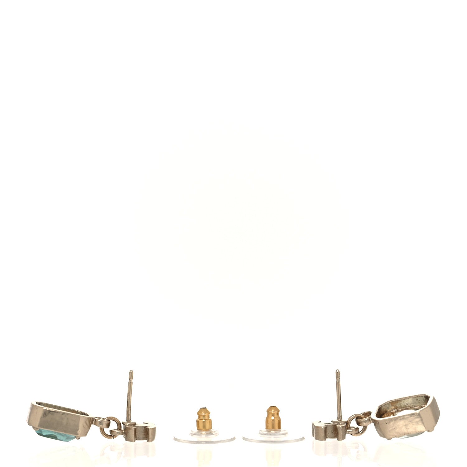 Chanel Crystal CC Drop Earrings Gold Blue 3 of 5
