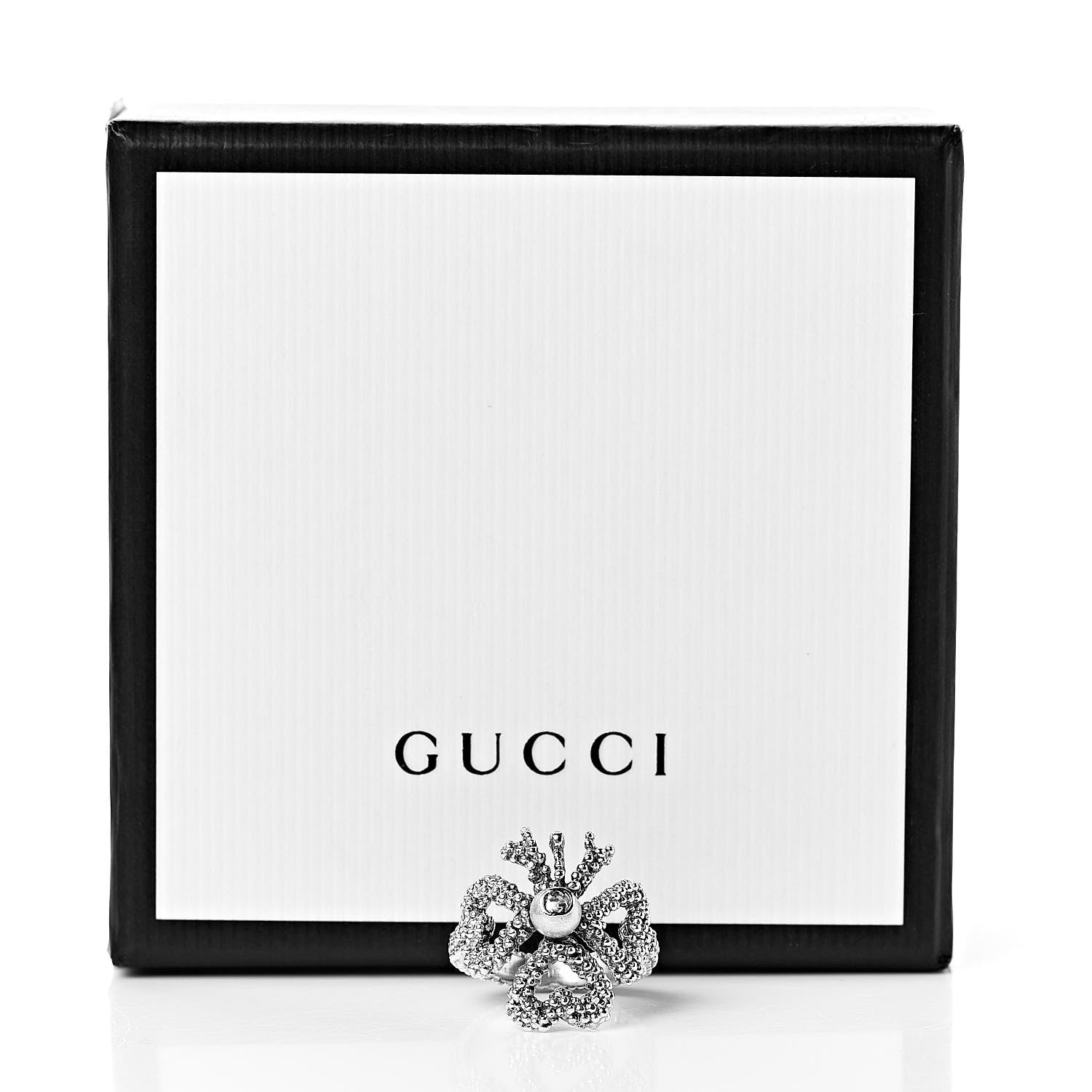 Gucci Sterling Silver Pearl Heart Ribbon Ring 52 6 5 of 5