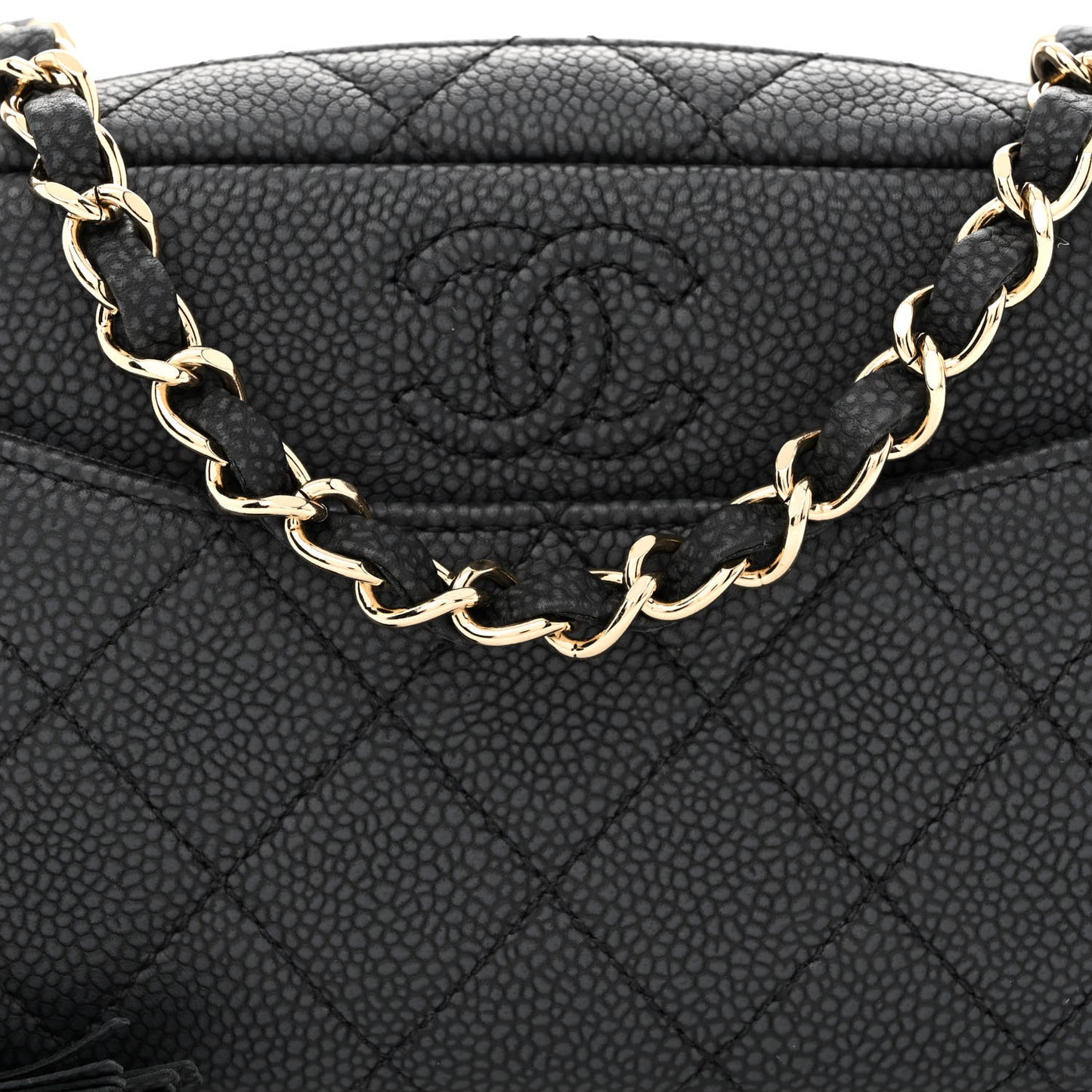 Iridescent Caviar Quilted Mini Coco Tassel Camera Case Black