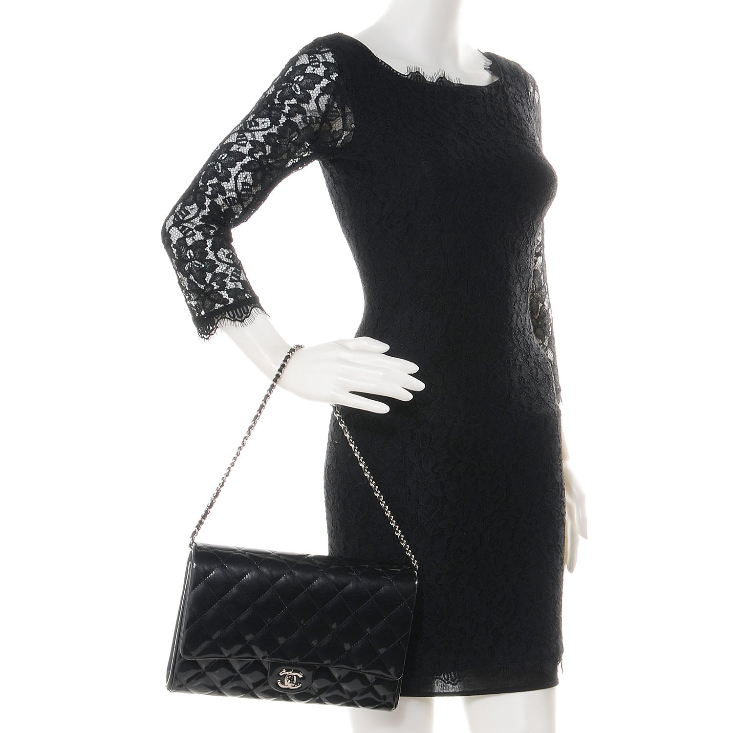 Chanel Striated Patent Quilted Clutch Flap Black 2 of 9