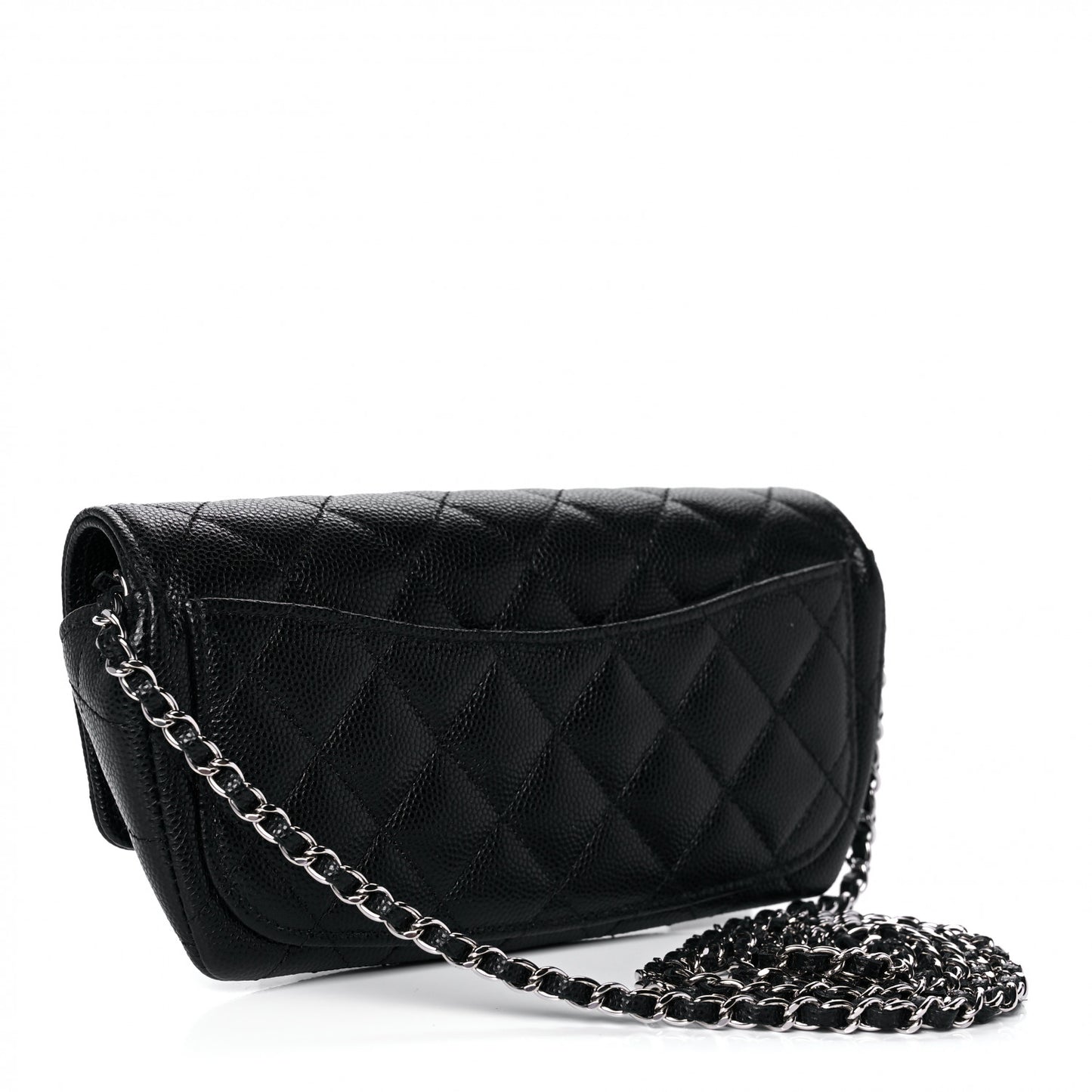 Caviar Quilted Glasses Case With Chain Black
