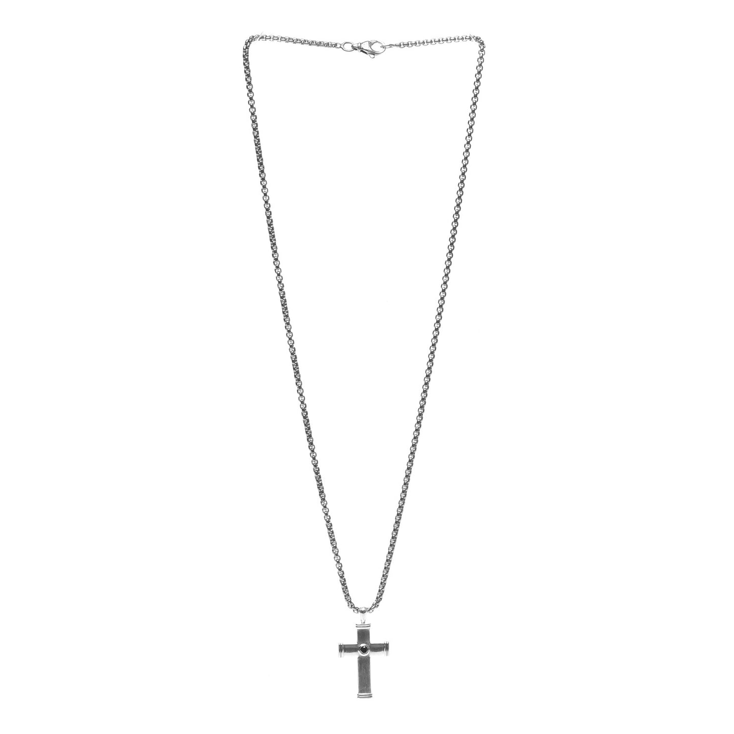 Sterling Silver Titanium Black Diamond Streamline Cross Tag Pendant Necklace