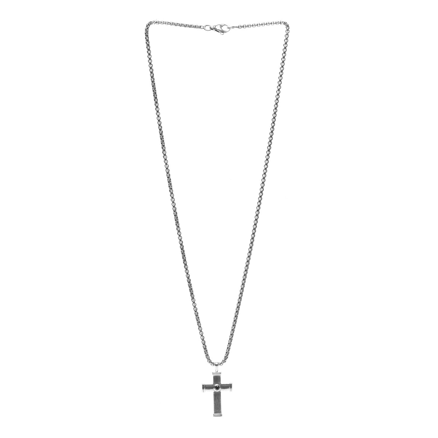 David Yurman Sterling Silver Titanium Black Diamond Streamline Cross Tag Pendant Necklace 3 of 6