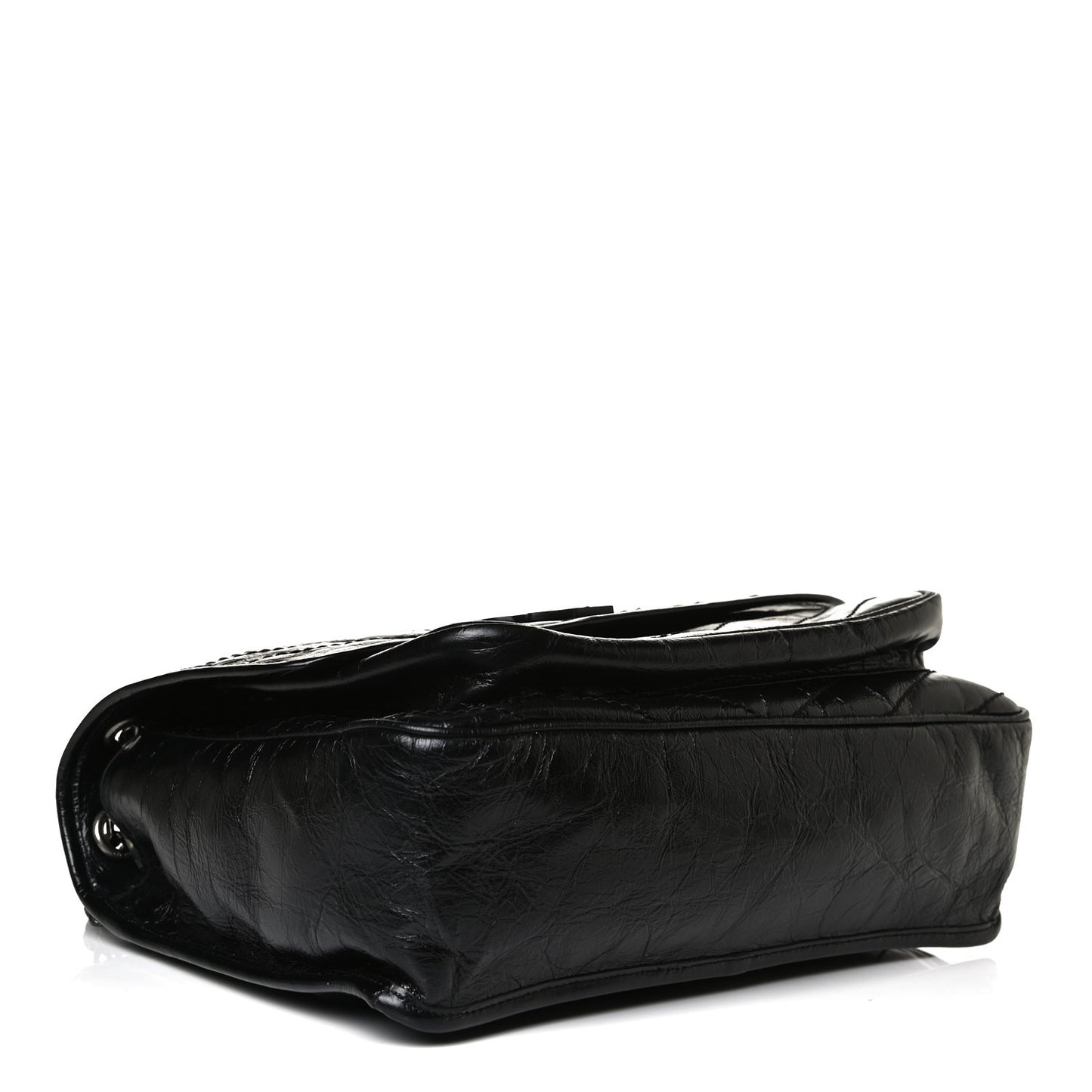 Crinkled Calfskin Matelasse Monogram Large Niki Chain Satchel Black