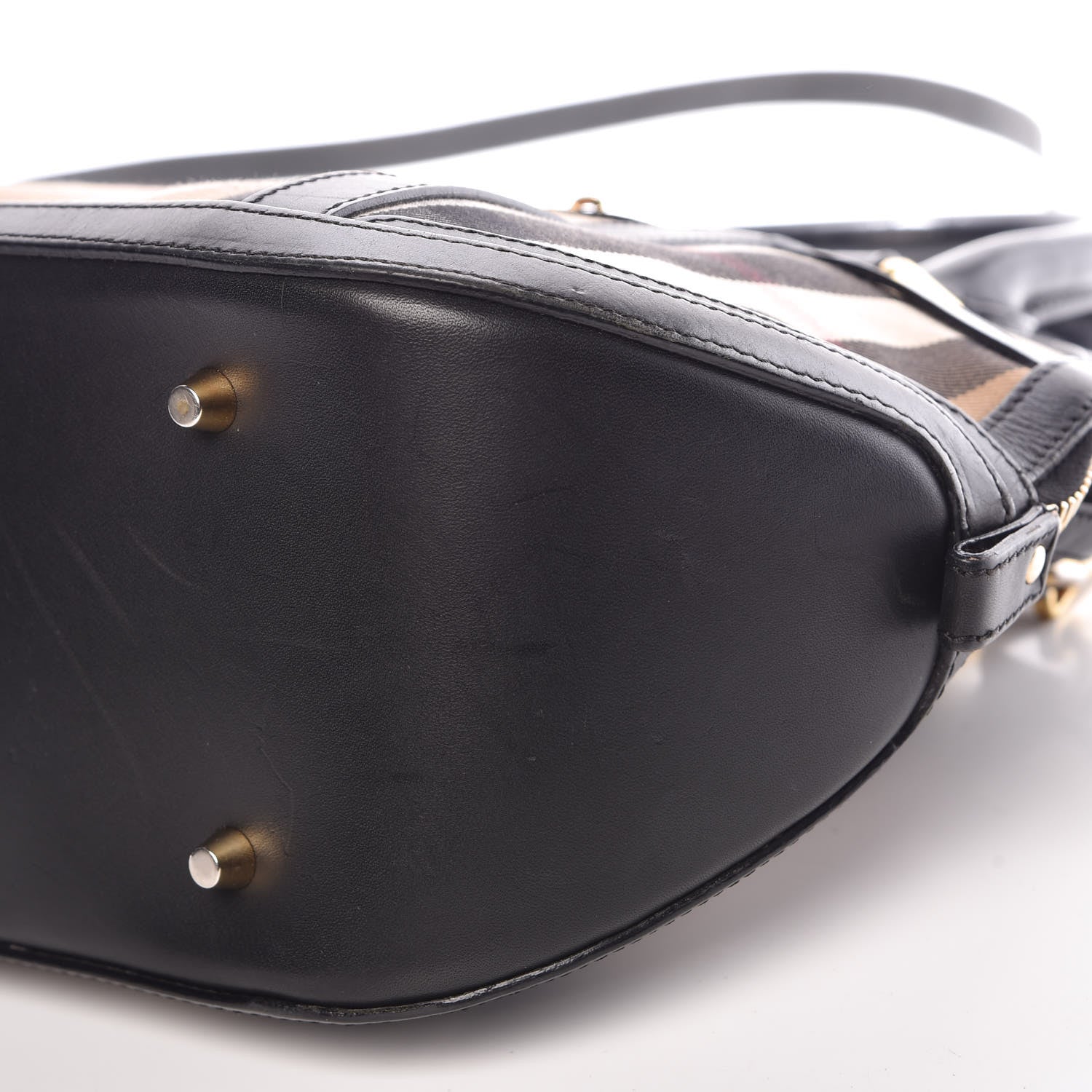 Burberry Bridle Calfskin House Check Small Orchard Bowling Bag Black 13 of 14