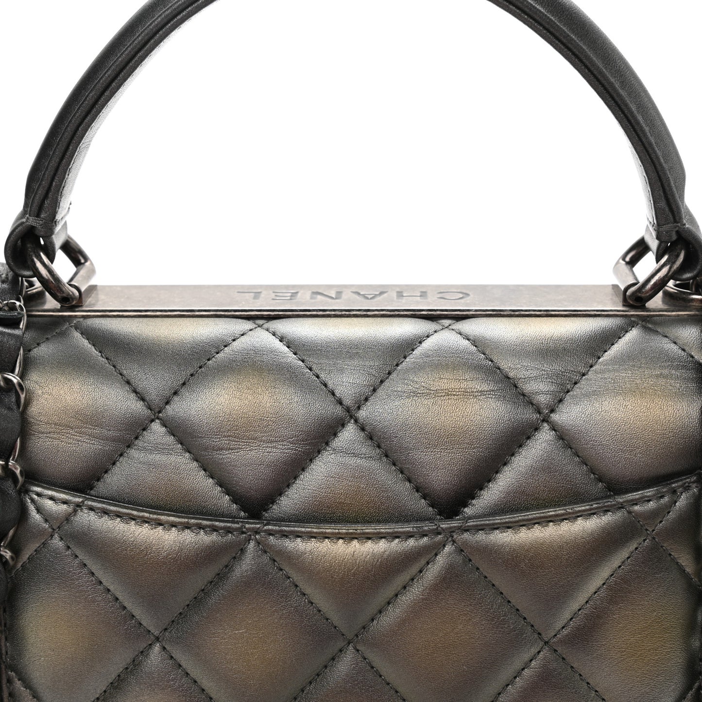 Metallic Lambskin Quilted Small Trendy CC Dual Handle Flap Bag Silver Gold