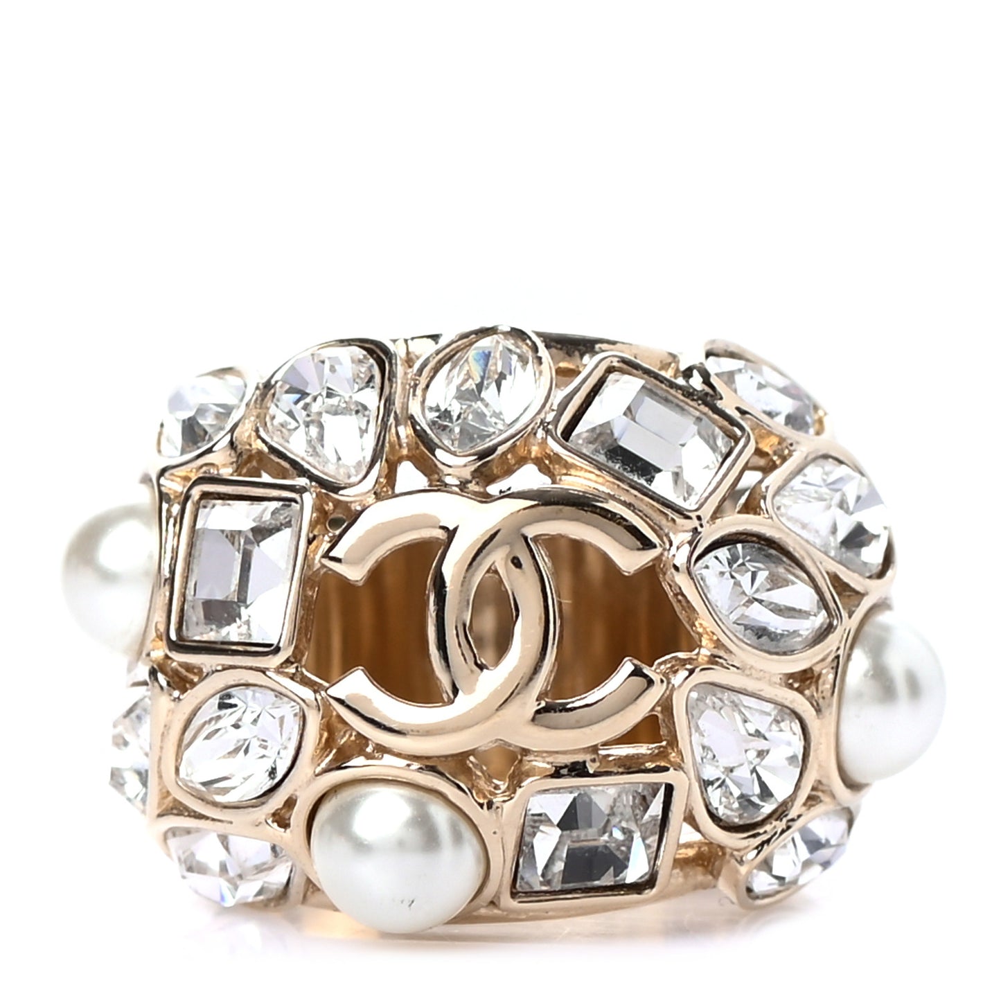 Metal Glass Pearl Strass Snowfall Ring 52 6 Light Gold