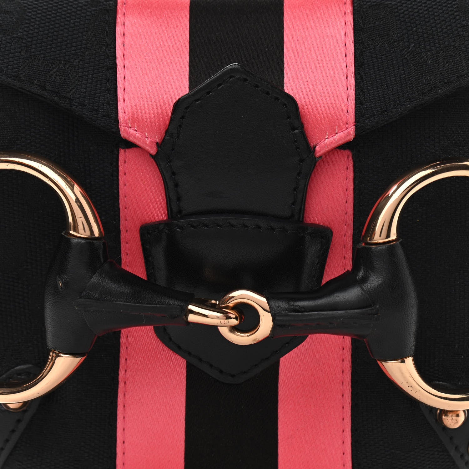Gucci Monogram Horsebit Web Flap Bag Black Pink 7 of 12