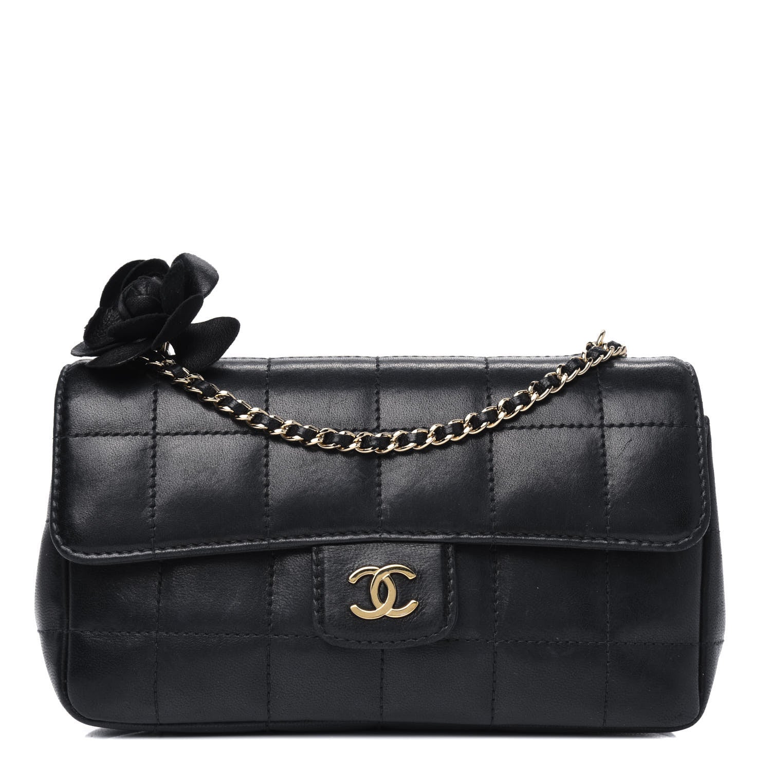 Chanel Lambskin Quilted Mini Chocolate Bar Camellia Flap Black 1 of 5